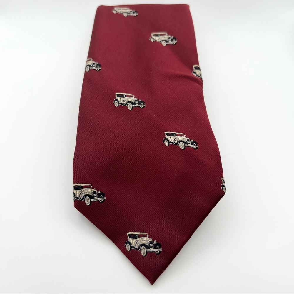 Vintage Robert Talbott Hand Sewn Silk Necktie Burgundy Classic Car Pattern Tie